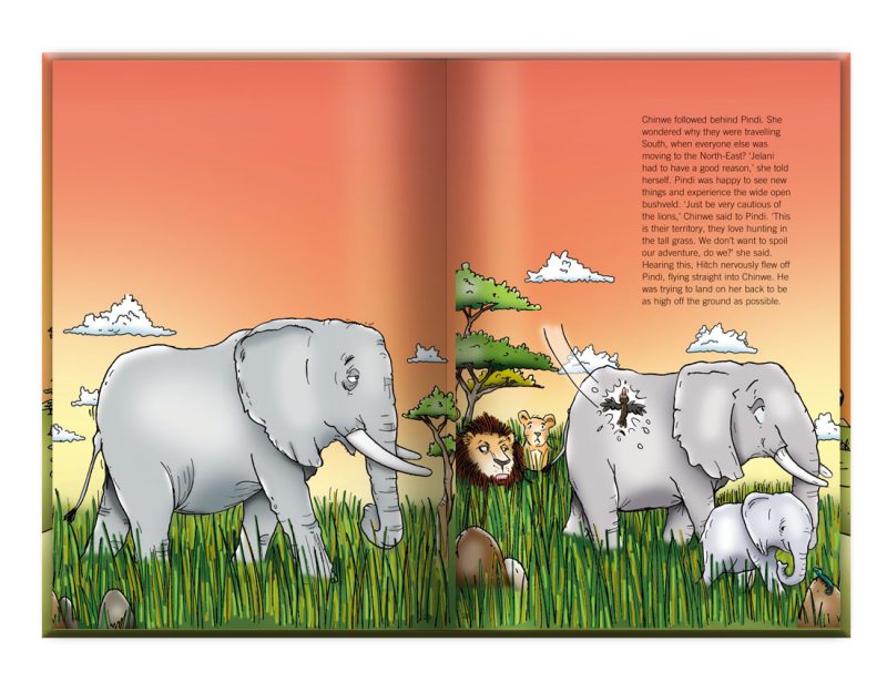 children's illustration story book about the adventures of Pindi the little elephant