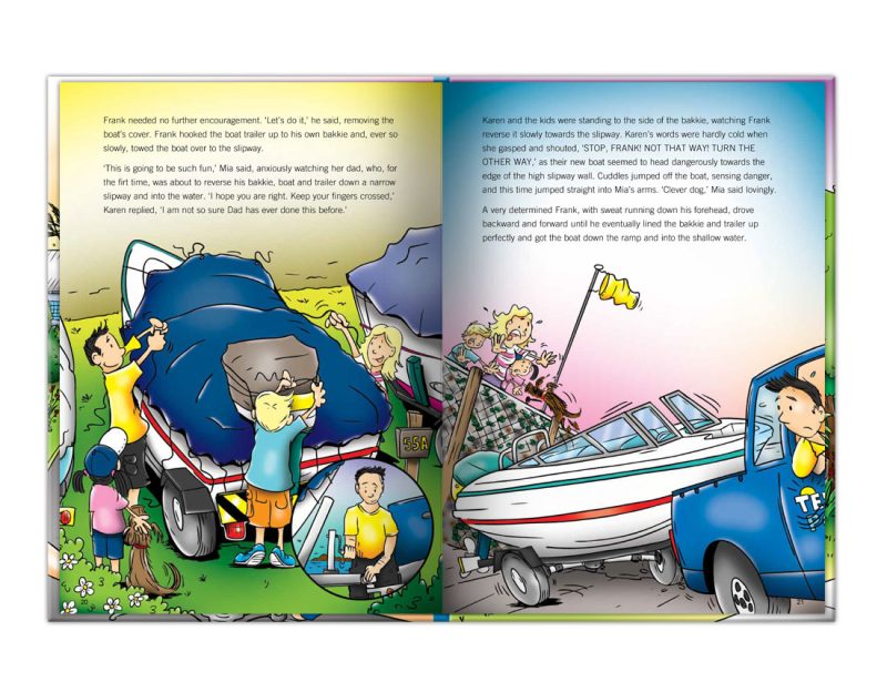 children's illustration story book about a family boating trip in Knysna